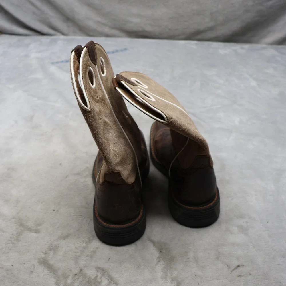 Ariat Kids 3.5 Workhog Western Boots Brown Leather Cowboy Square Toe Pull On